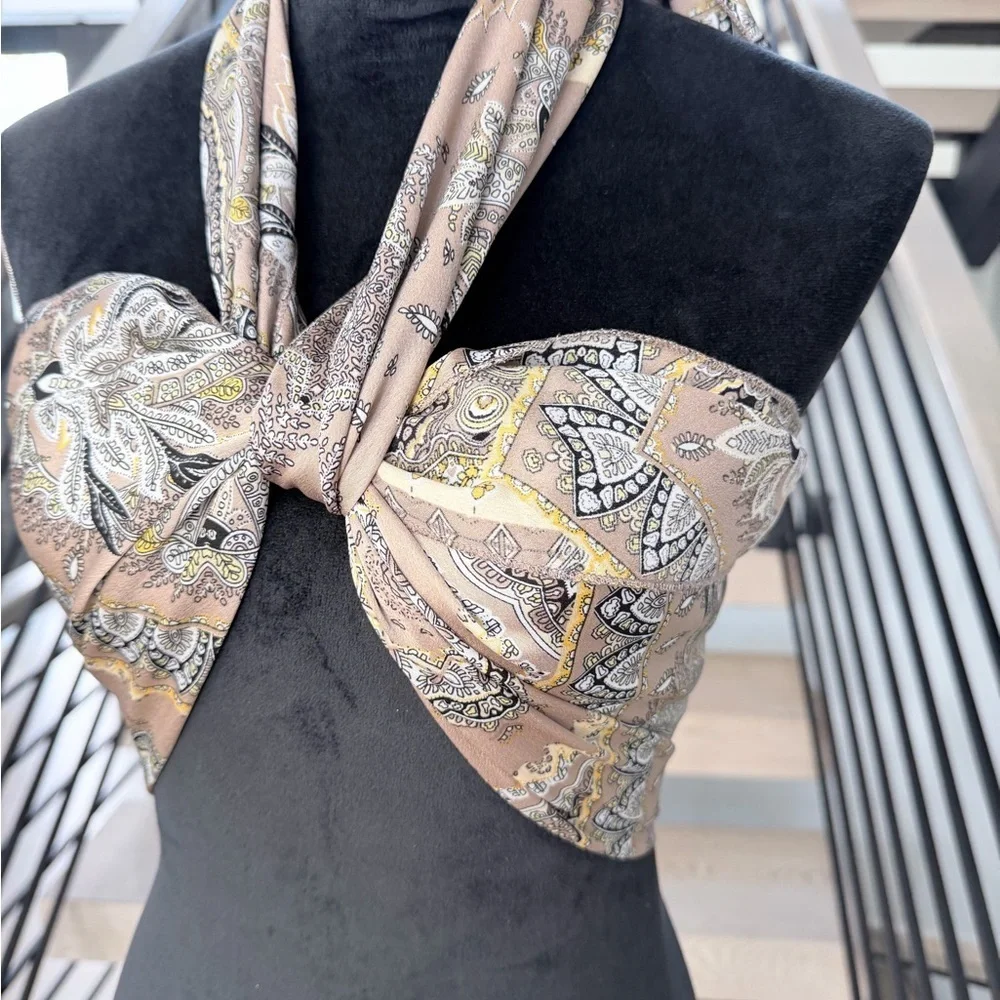 New Boho Y2K Bandana Paisley Print Scarf Top one size